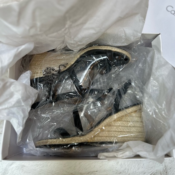 Calvin Klein Black Espadrille Wedge Sandals Bellemine Pebble Grain - Picture 9 of 10